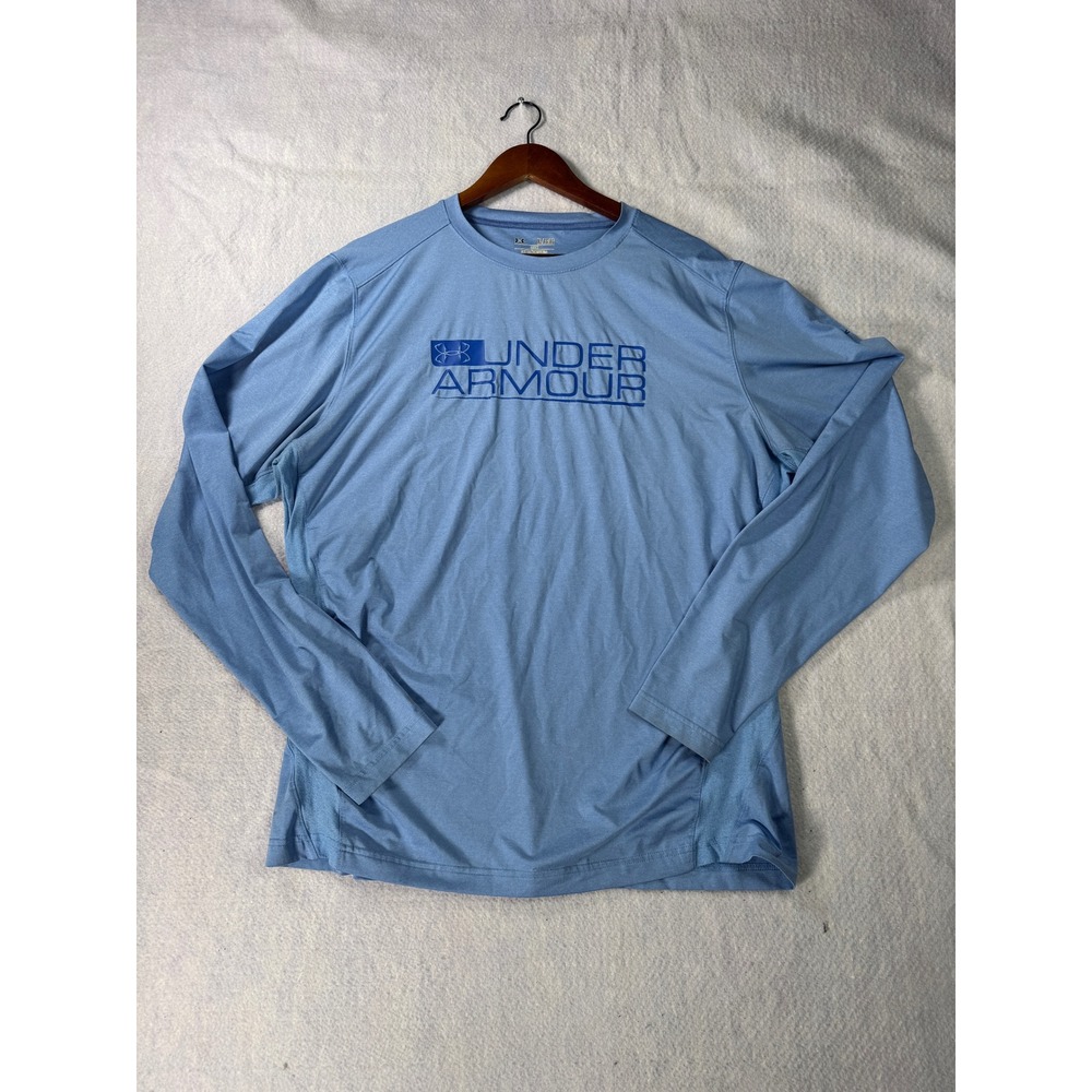Under Armour Mens XL HeatGear Iso-Chill Long Sleeve Shirt Blue Heather Logo